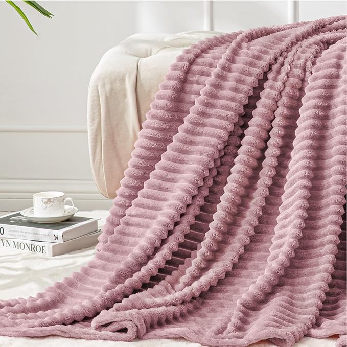BEDELITE Fleece Throw Blanket for Couch – 3D Ribbed Jacquard Soft and Warm by BEDELITE
