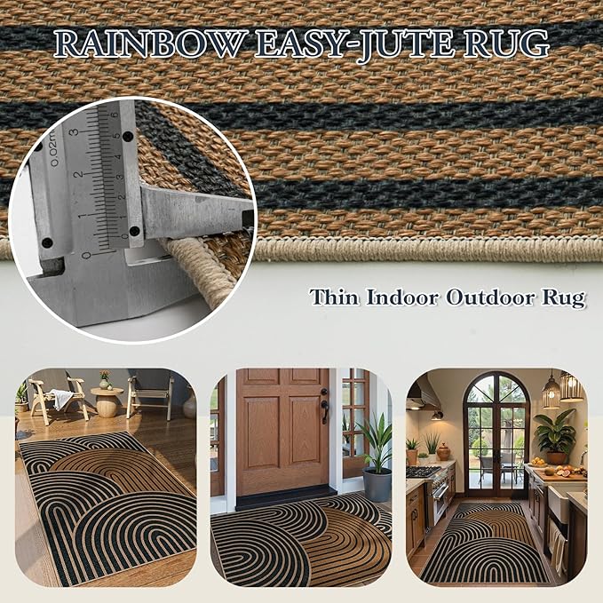 Lahome Modern Rainbow Easy Jute 3x5 Rug, Washable Indoor Outdoor Carpet - Image 5