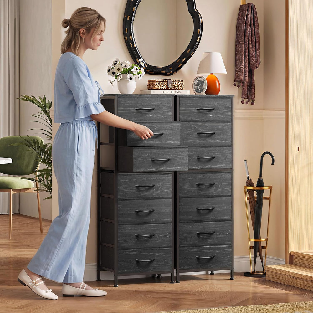 WLIVE Tall Dresser for Bedroom, 7 Drawer Dresser, Black Wood Grain
