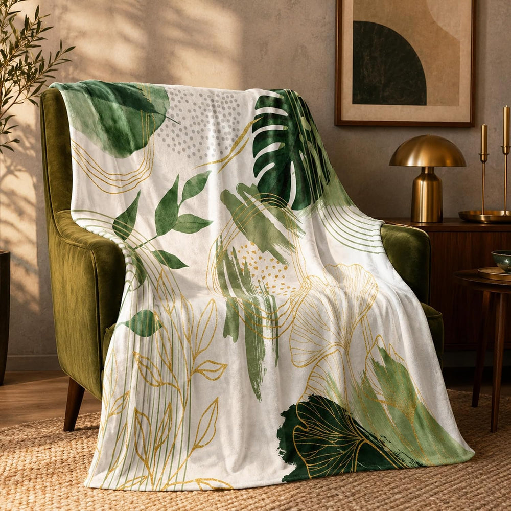 Sage Green Leaf Twin Blanket, 60x80 in
