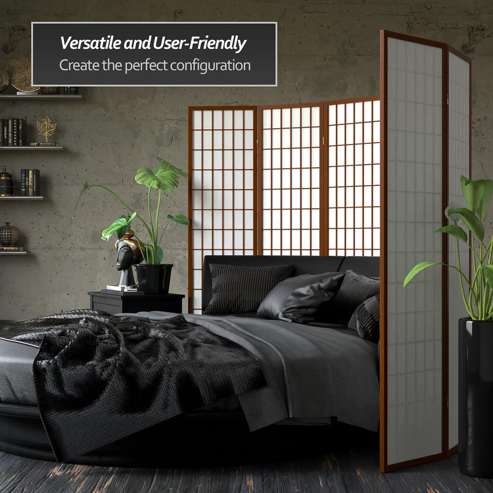 Red Lantern 6 ft. Tall Window Pane Shoji Screen - Walnut - 3 Panels