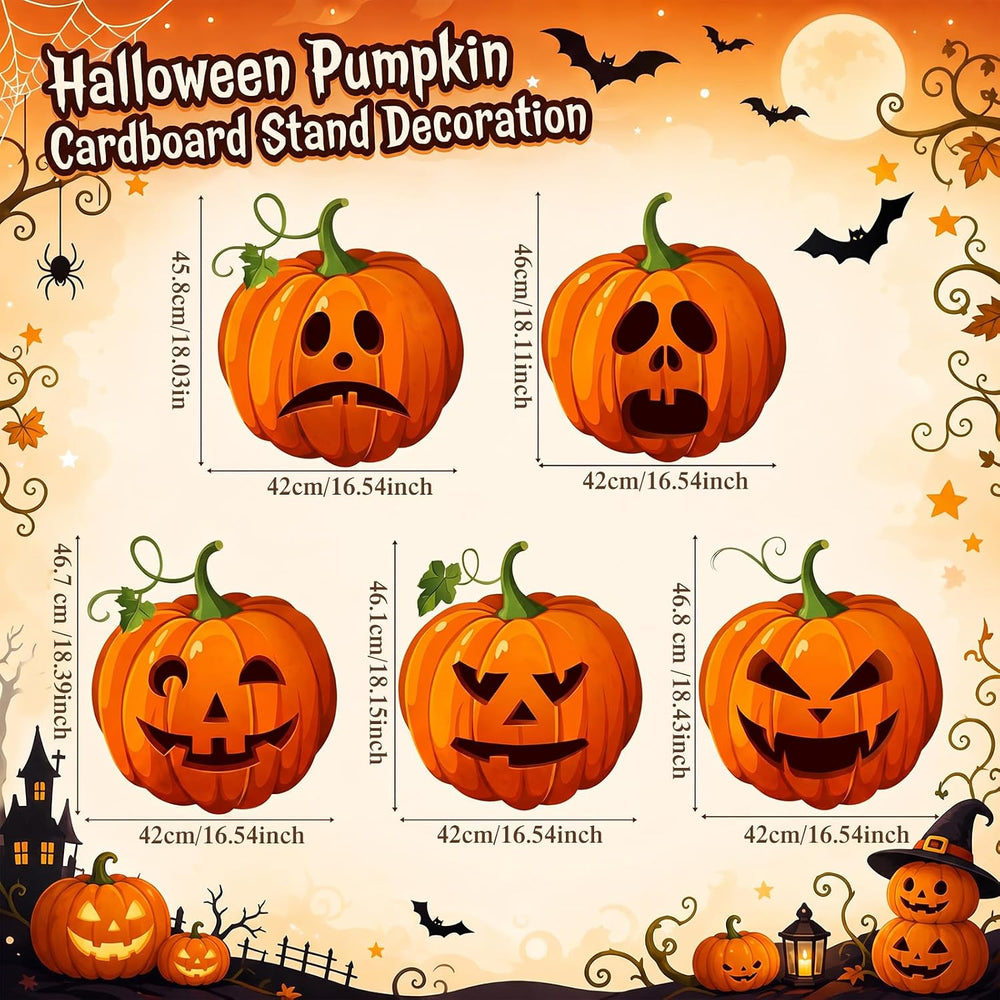 Capoda 5 Pcs Large Halloween Pumpkin Cardboard Cutouts Decor, 18.5 inch