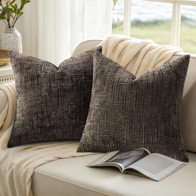 decorUhome Dark Brown Chenille Euro Sham Throw Pillow Covers 22x22 Set of 2 - Image 9