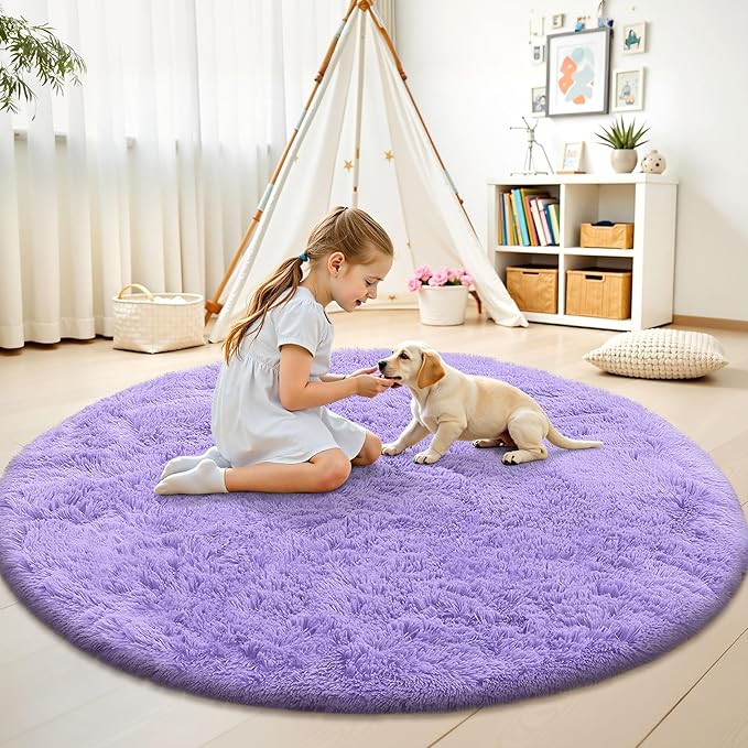 OLANLY Light Purple Round Rugs for Bedroom - Image 2