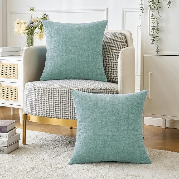 MIULEE Pack of 2 Couch Throw Pillow Covers 20x20 Inch Soft Aqua Green Chenille - Image 5