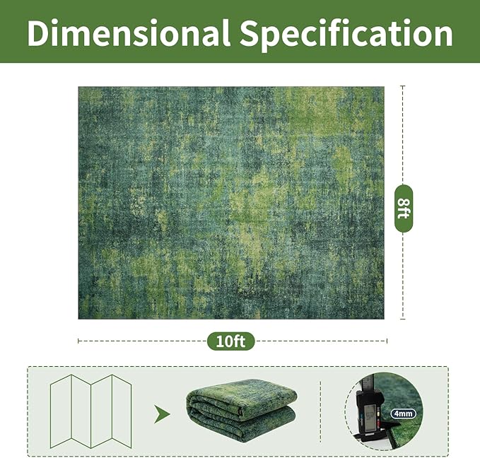 Washable Rugs 8x10 Area Rugs for Living Room-Green Modern Abstract Rugs for - Image 2