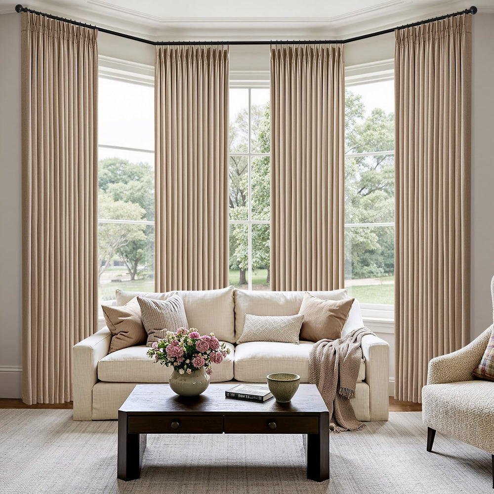 MIULEE Pinch Pleated Thick Linen Curtains 40x96 Inches Taupe 4 Panels Set