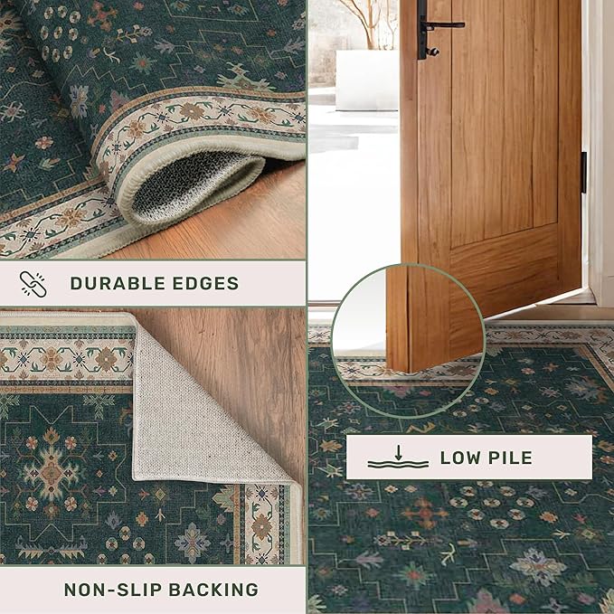 Hazo Haus Dark Green Vintage 8x10 Washable Rugs - Image 6