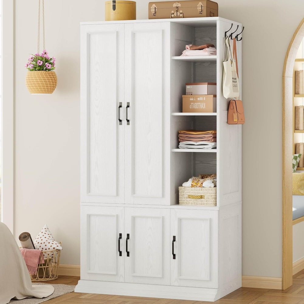 LIKIMIO Armoire Wardrobe Closet 70" H, 5 Doors for Bedroom, White