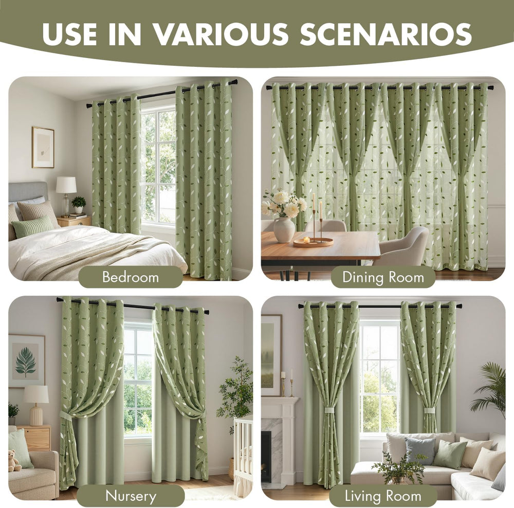 MIULEE Sage Green Double Layer Patterned Blackout Curtains 52" W x 84&qu...