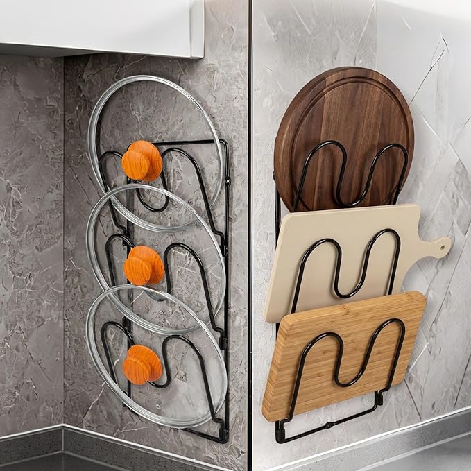 2 Pack Pot Lid Organizer Rack for Cabinet Door/Wall, 6-Tier Pot Lid Holders - Image 2