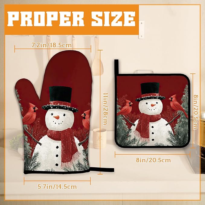 Christmas Snowman Oven Mitts and Pot Holders, Cardinal Heat Resistant Oven - Image 2