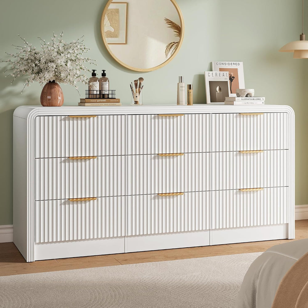 Decofy Fluted 9 Drawers Dresser, 63'' Wide Chest of Drawers for Bedroom