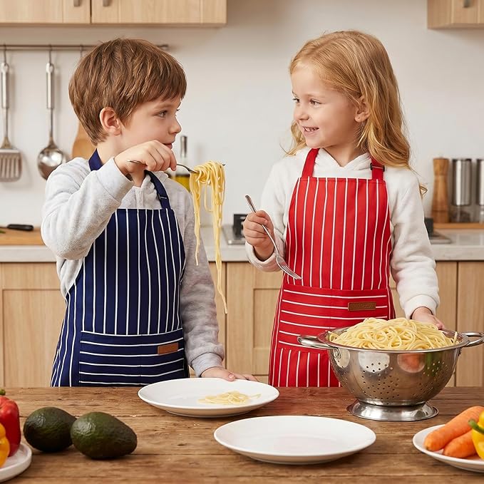 2 Pack Stripes Kids Apron, Kids Cooking Aprons - Image 5