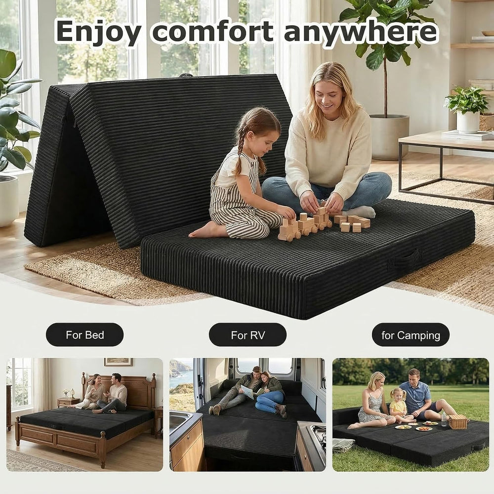 6 inch Tri-Folding Mattress Queen Futon Sofa Bed, Convertible Foldable Mattre...