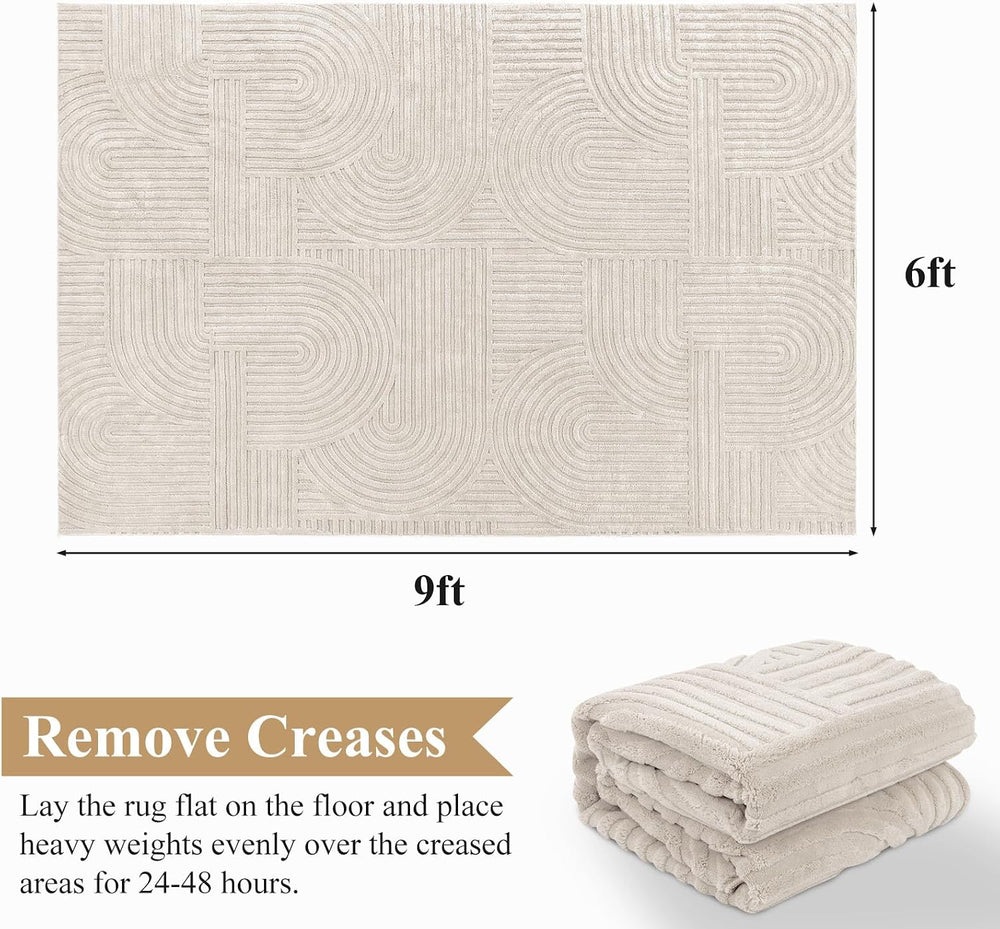 Pauwer 6x9 Area Rugs for Living Room, Modern Non Slip Washable Rug, Beige