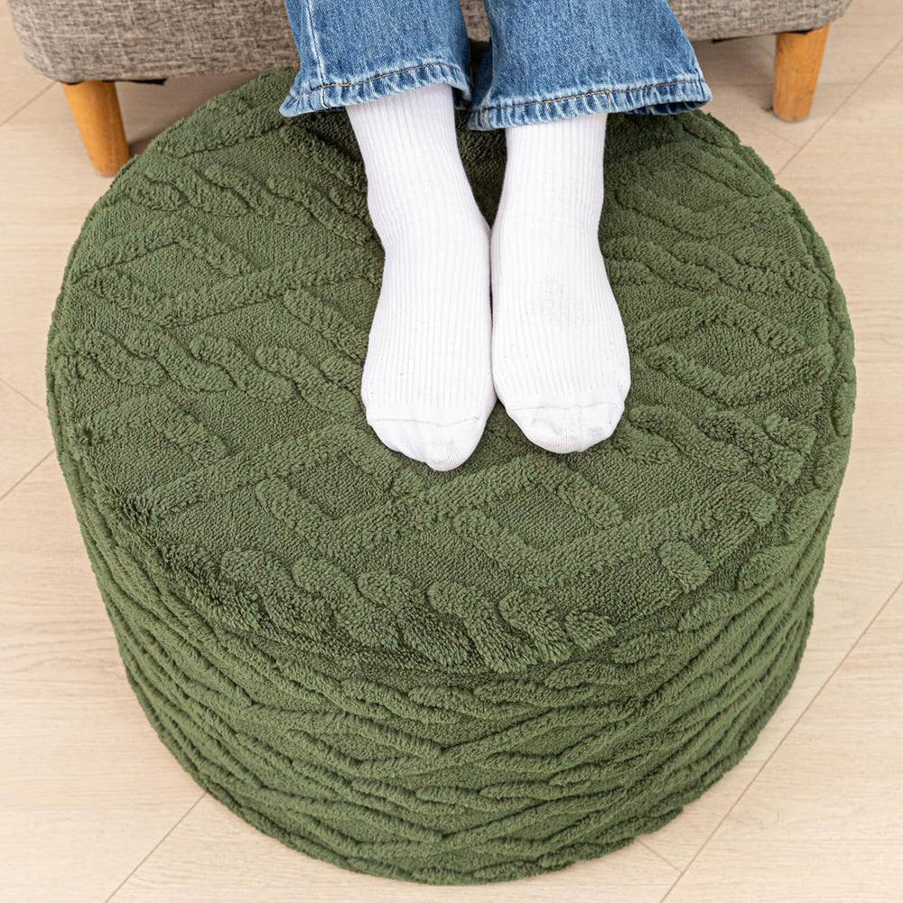 Round Foam Stuffed Pouf Ottoman Seamless All-One Foam Ottoman Foot Rest | Sea...