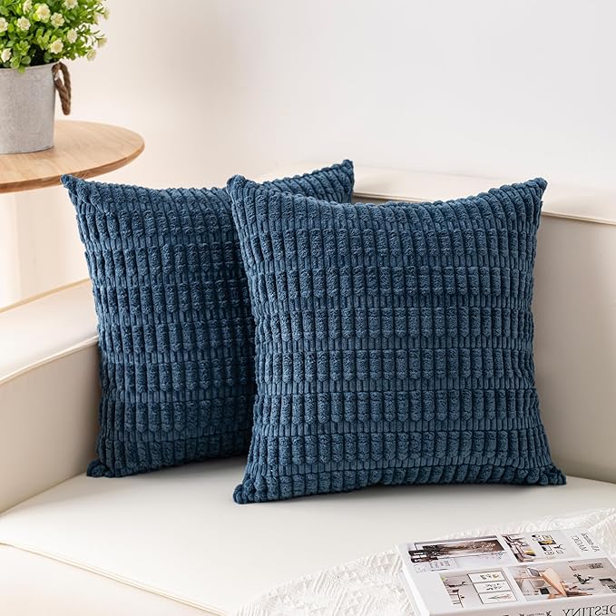 Pack of 2 Corduroy Decorative Throw Pillow Covers 16x16 Inch Soft Striped by Unknown