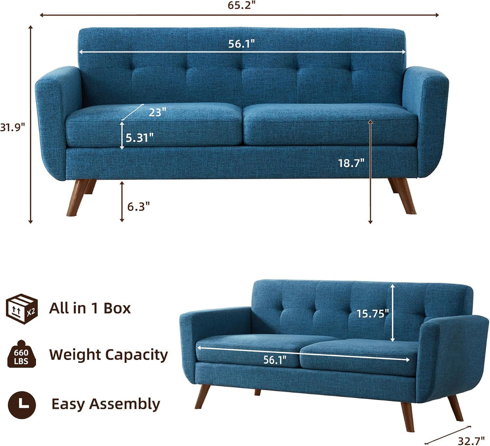 Tbfit 65" W Loveseat Sofa, Mid Century Modern Decor Love Seat Sofas and ...