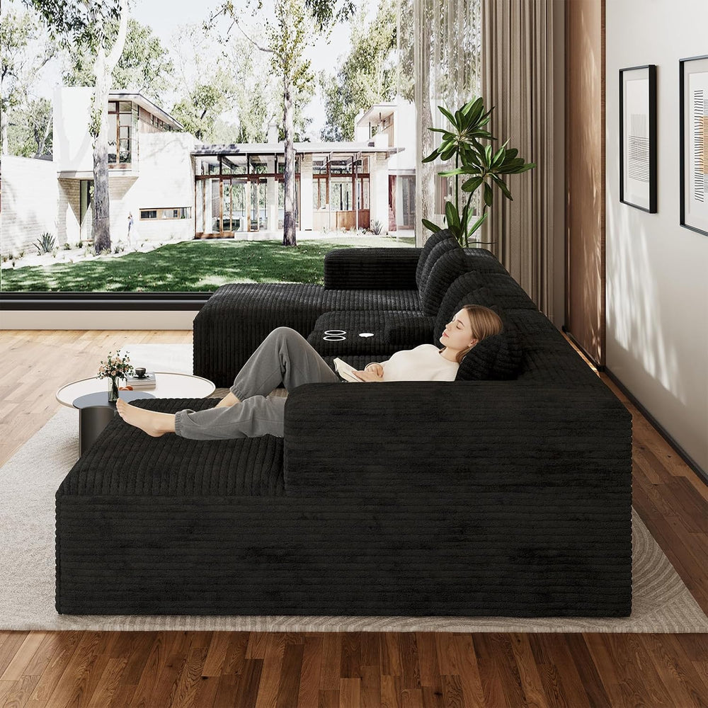 ONEMMLION 143" Oversized Cloud Sectional Couch for Living Room, Black