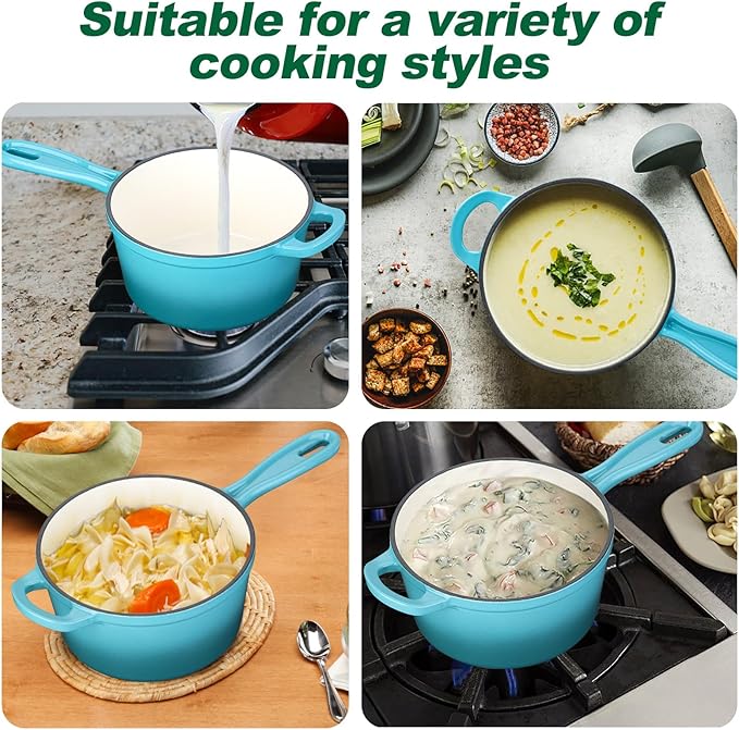 HaSteeL 2 QT Cast Iron Saucepan, Mini Enamel dutch oven