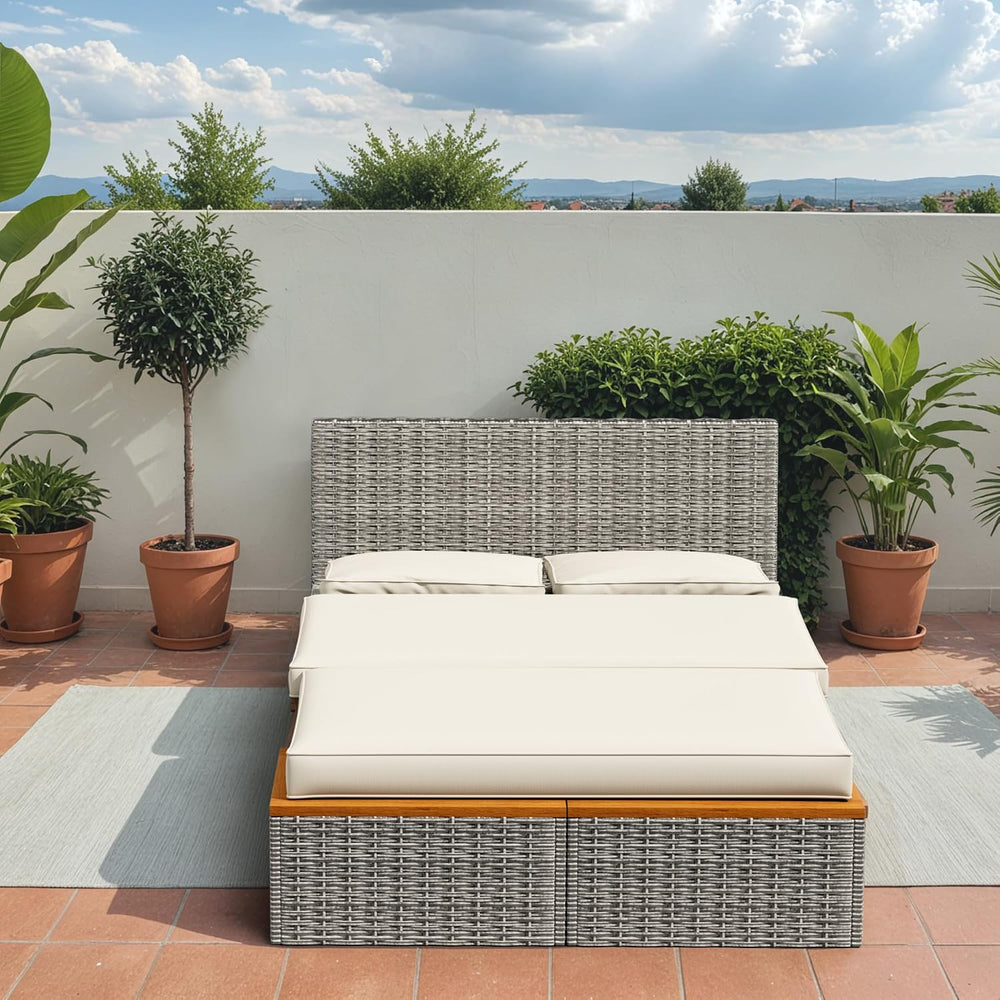 Devoko Outdoor Daybed Set Patio Day Bed,Rattan Lounge Bed