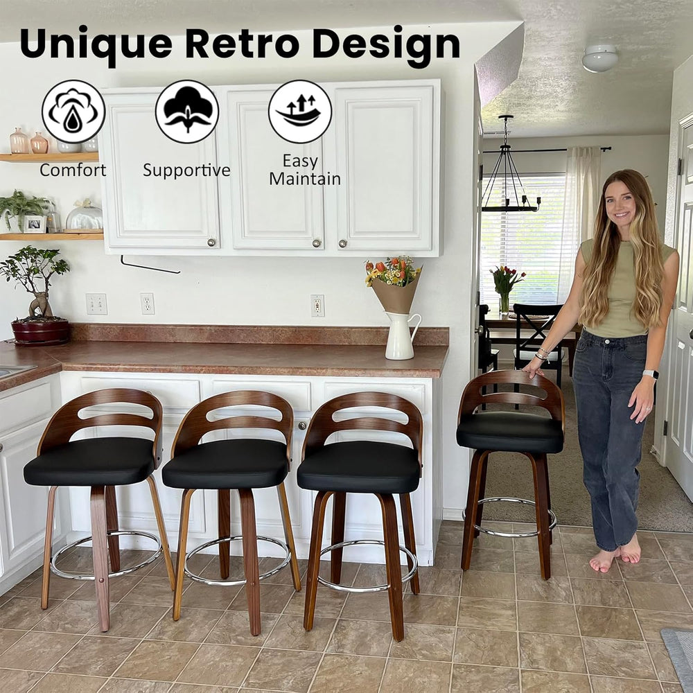 Mid Century Modern Bar Stools, Swivel Bar Stools with Walnut Craftsmanship
