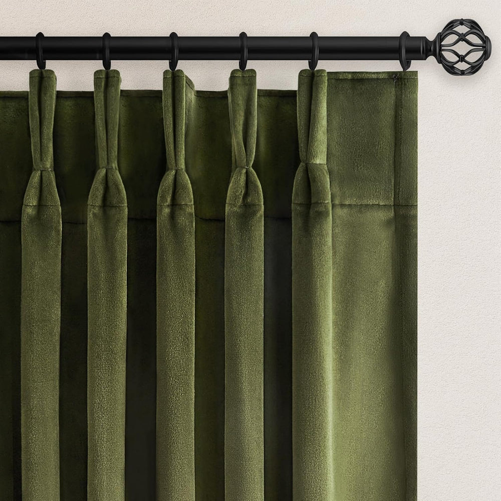 Olive Green Velvet Blackout Curtains 84 Inches 2 Panels Forest Green Elegant ...