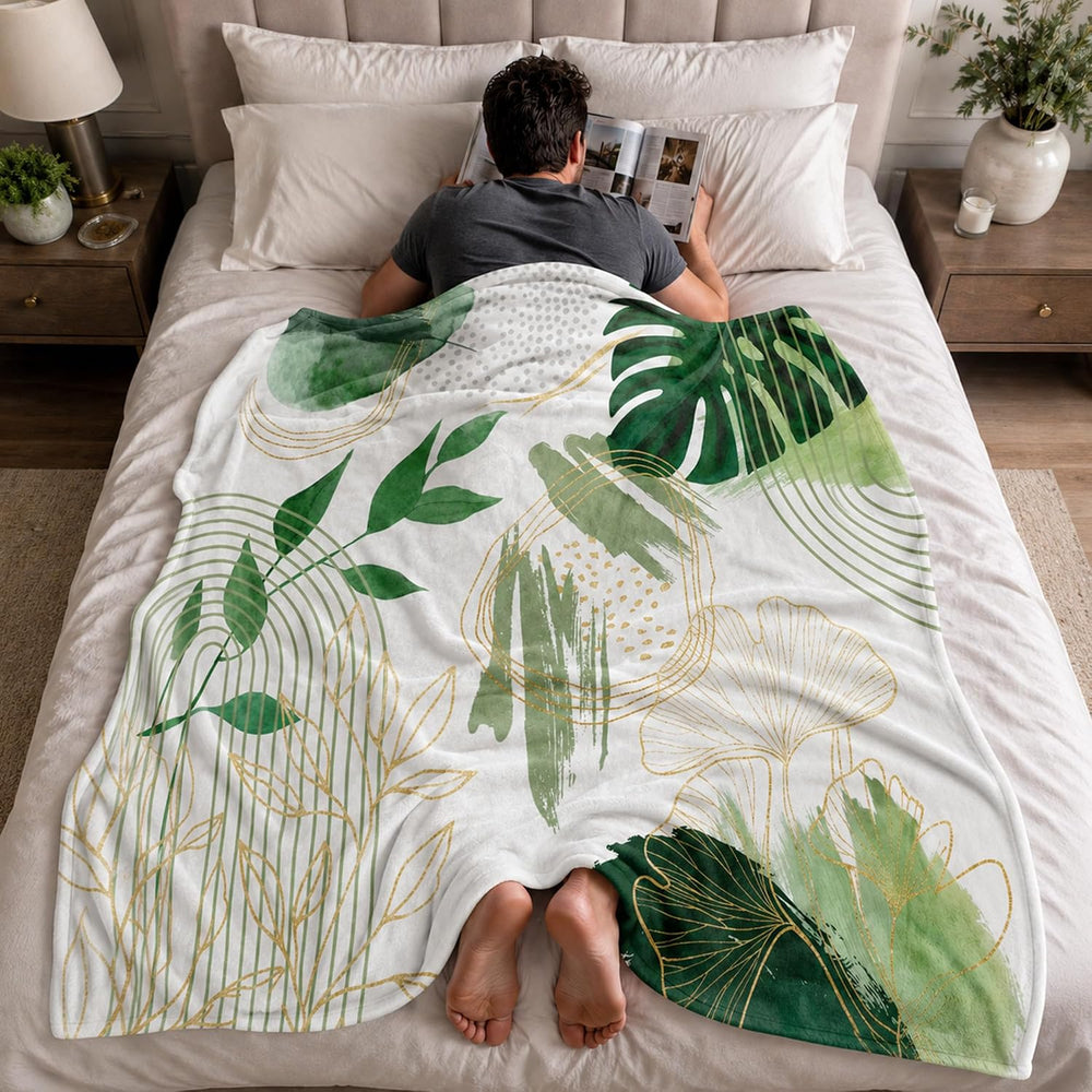 Sage Green Leaf Twin Blanket, 60x80 in