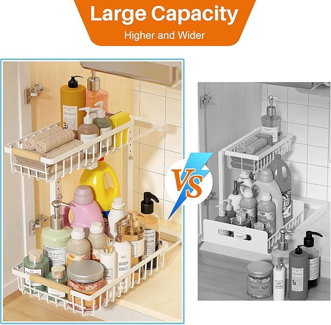 REALINN Under Sink Organizer, Height Adjustable 2 Tier Pull Out Cabinet Storage - Image 6