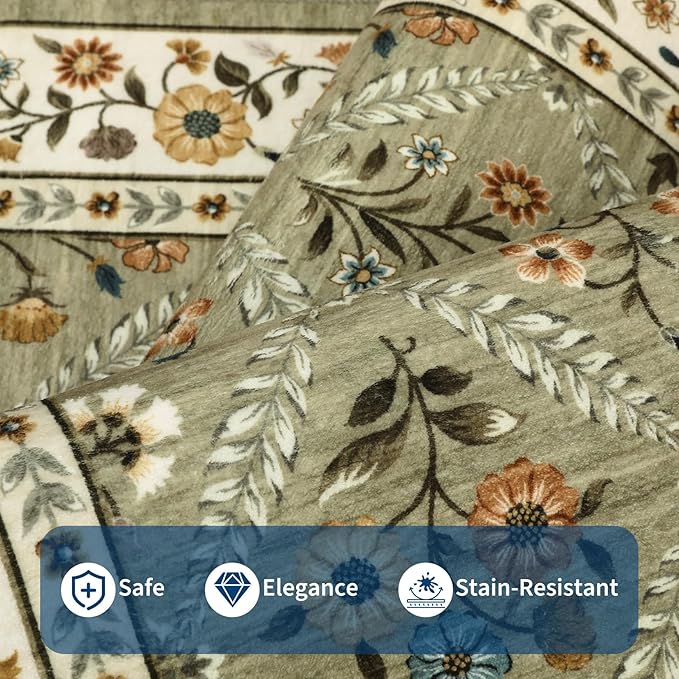 6x9 Machine Washable Area Rugs for Living Room Floral Stain Resistant Soft - Image 5