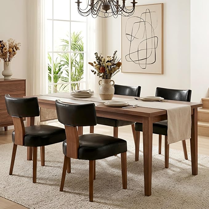 HNY Mid Century Modern Dining Chairs Set of 4, Farmhouse PU Leather Upholster...