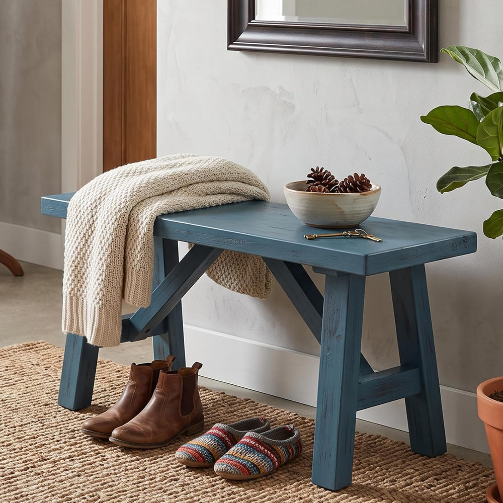 chairus Farmhouse Solid Wood Bench, 30" Entryway Bench Seat Rustic Narro...