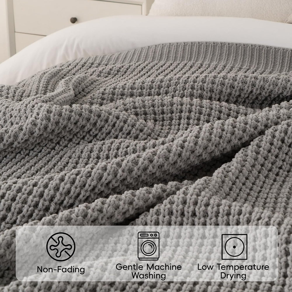 Grey Throw Blanket for Couch, Soft Knitted Chenille Throw Blanket 50"x60...
