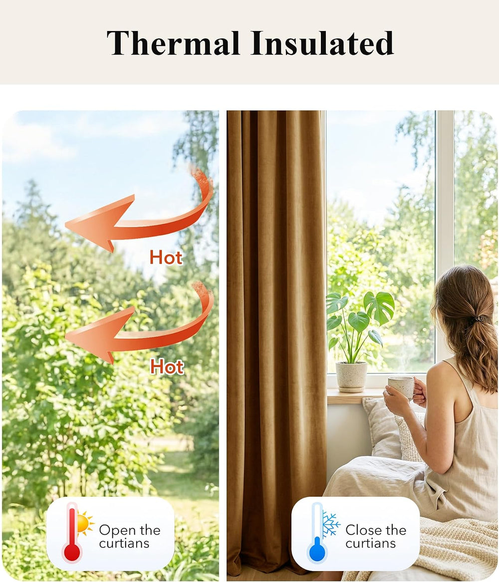 StangH Gold Brown Velvet Curtains for Living Room Boho, W52 x L84, 2 Panels