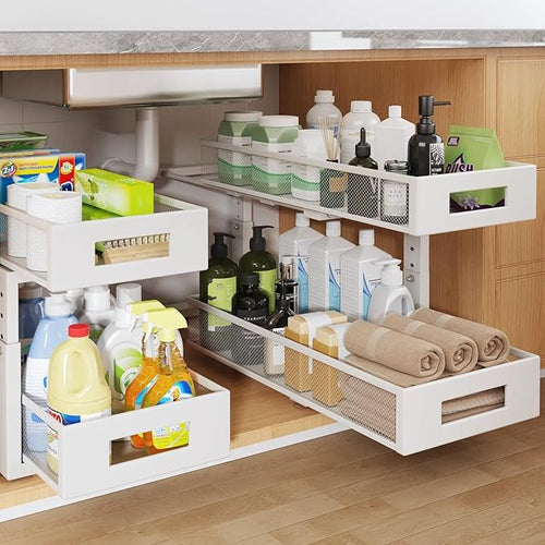 2 Packs 21IN Depth Under Sink Organizer, 2-Tier Pull Out Cabinet Organizer by UnderSinkOrganizer