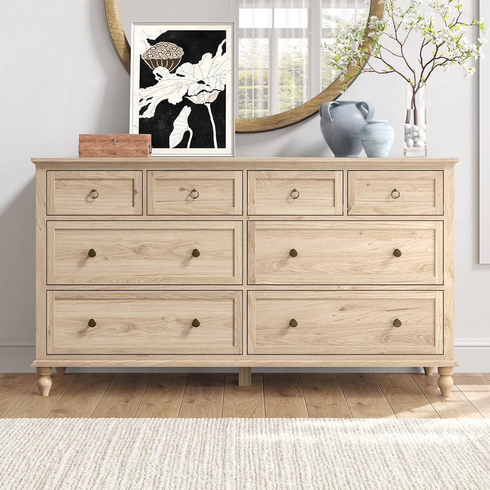 65inch Large Long Wood 8 Drawer Dresser for Bedroom,20" Deep Drawers,Oak