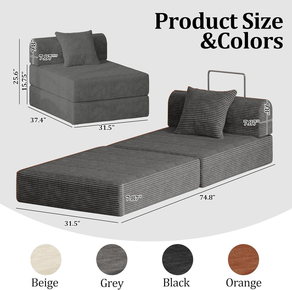 Futon Sofa Bed Modular Loveseat Sleeper Folding Pull Out Couch with Pillows, ...