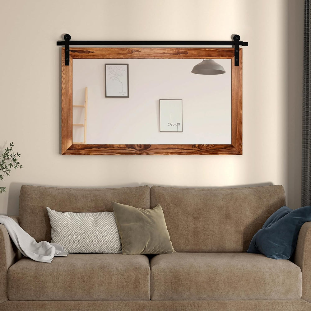 COGOOD Farmhouse Barn Door Mirror - 41" x 26" Rustic Wood Framed Wa...