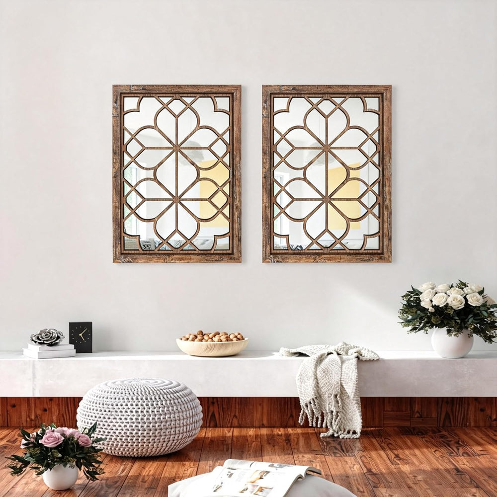 Set of 2 19x26 Inch Large Maroon Shatterproof Rectangular Wall Mirrors, Boho ...