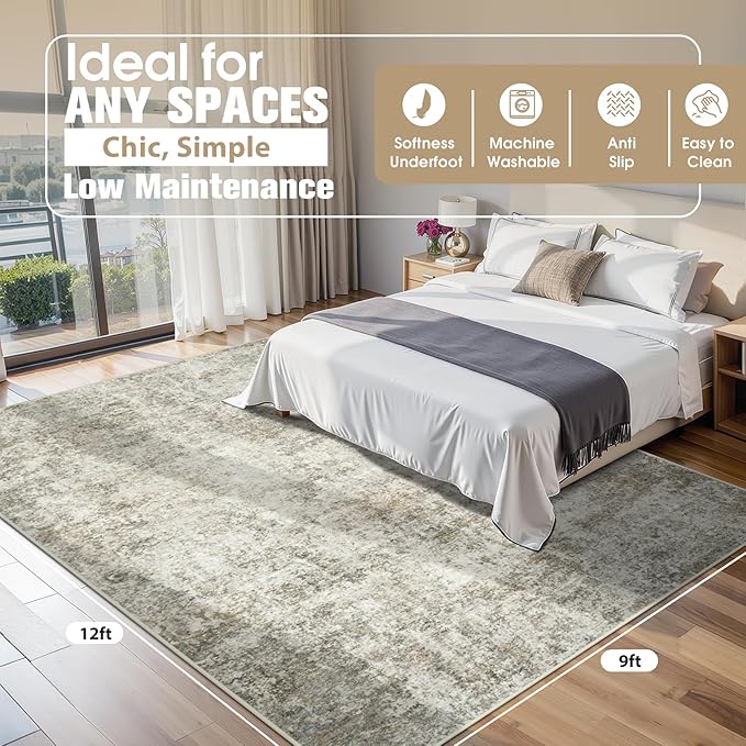 9x12 Area Rugs for Living Room Rug Washable: Abstract Large Rug for Dining Room - Image 2