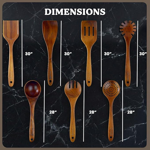 7Pcs Wooden Kitchen Utensil Set, Premium Natural Acacia Wood Cooking Utensils - Image 2