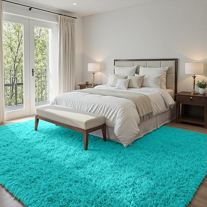 5x7 Area Rugs for Living Room Rug: Soft Fluffy Shag Teal Blue Rugs for Bedroom - Image 2