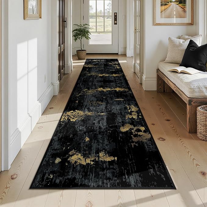 Washable Area Rugs 2'6'' x12 Non-Slip Modern Abstract Soft - Image 2