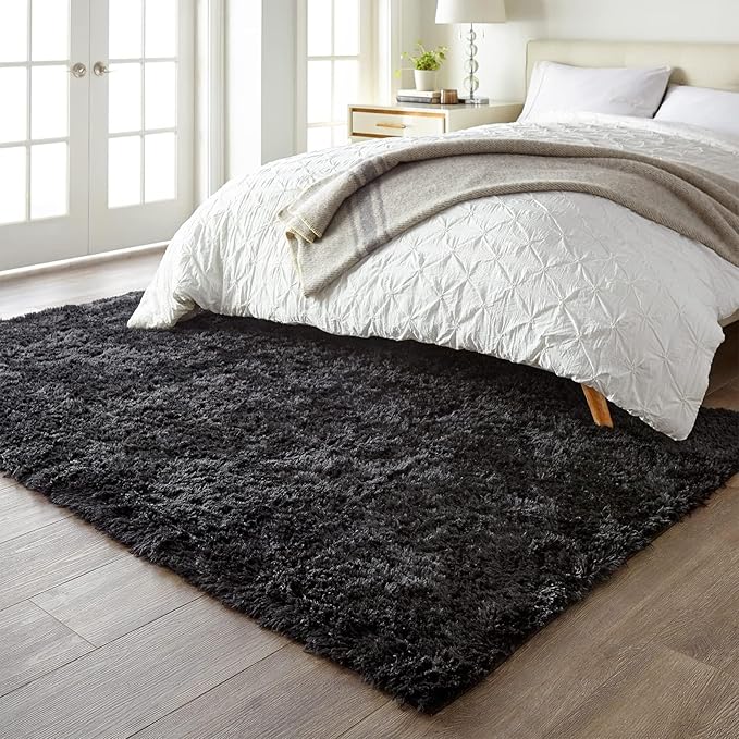 Ophanie Black Rugs for Living Room, Fluffy Furry Shaggy Fuzzy Area Rug - Image 3