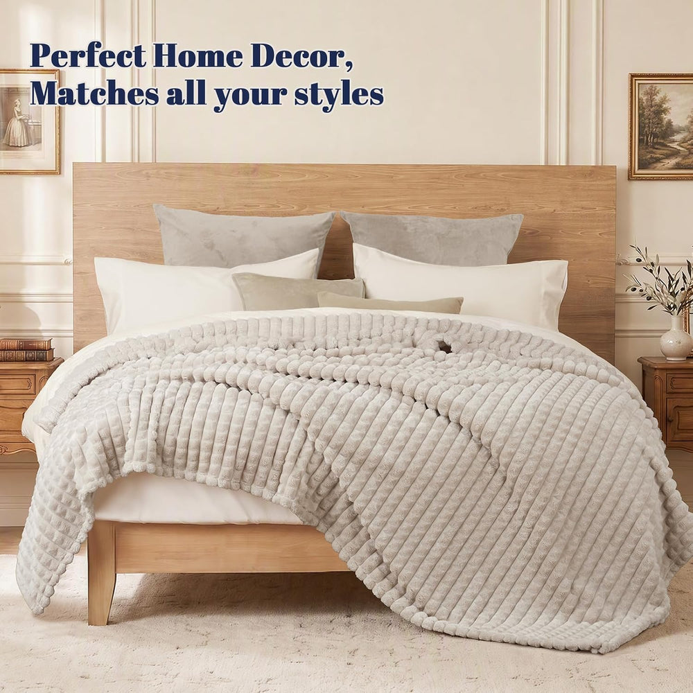 PHF Luxury Soft Fleece Blanket King Size for Bed No-Shed Oak 108"x90"