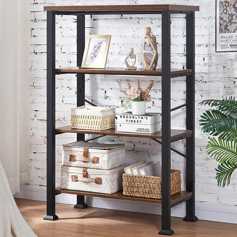 HOMBAZAAR 4 Tier Bookshelf,Rustic Brown Industrial Book Shelf,Engineered Wood...
