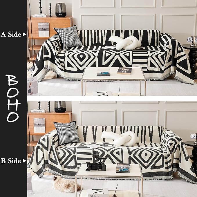 HANDONTIME Boho Sofa Covers for Dogs Black Couch Sofa Covers for 3 Cushion - Image 2