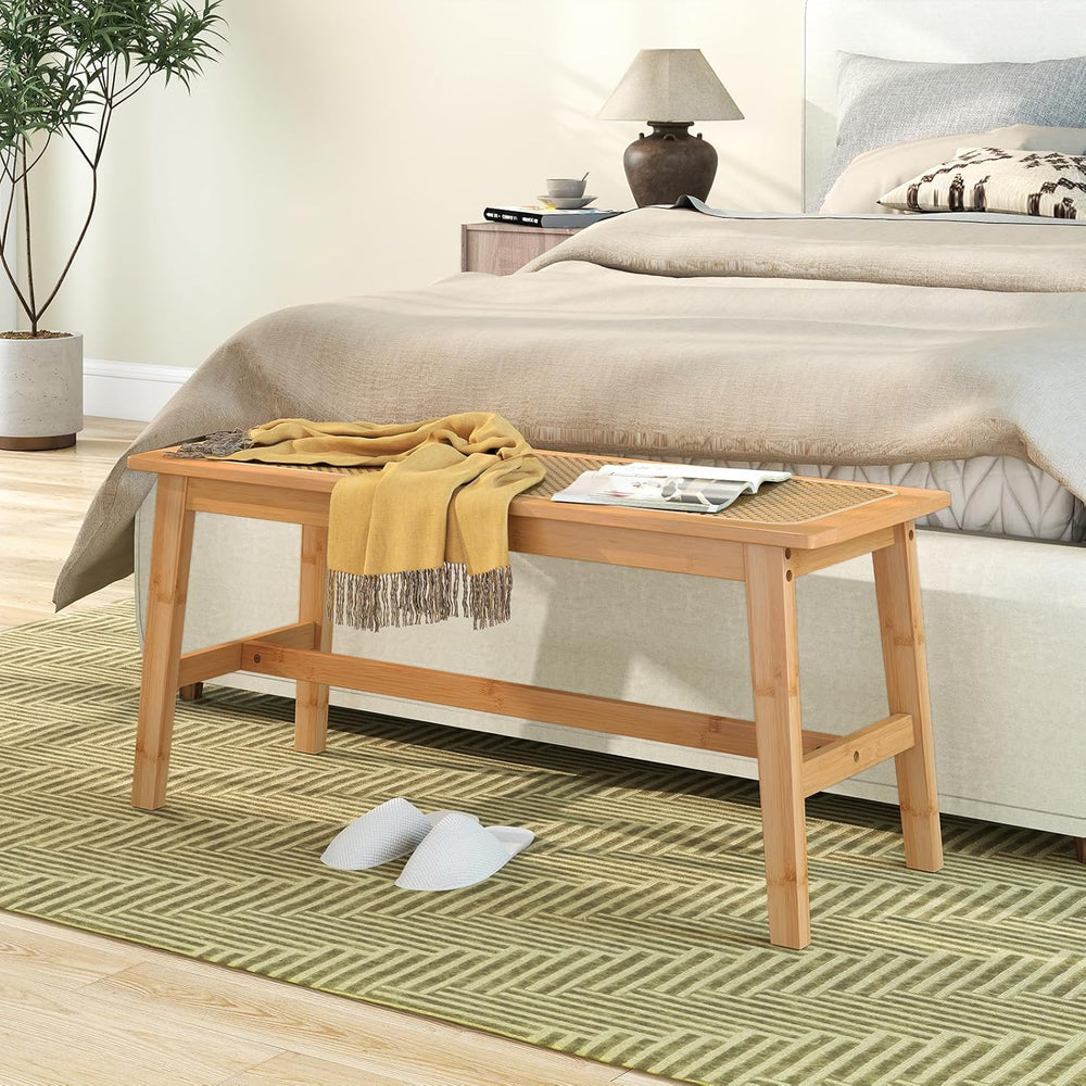 Giantex 39.5" Bamboo Dining Bench with Handwoven Rattan Seat, 600lbs Cap...