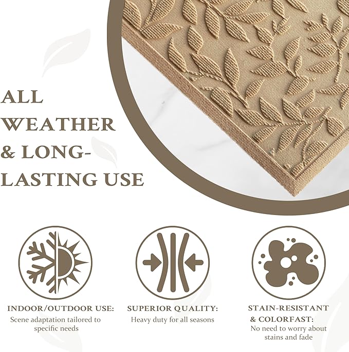 Beige Leaves Outdoor Indoor Entrance Doormats, Absorbent Durable Heavy Duty - Image 5